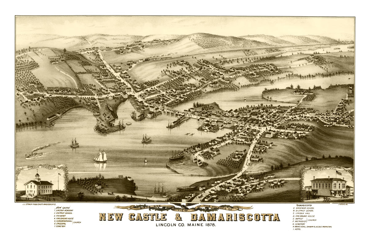 Preview of Vintage Map of New Castle & Damariscotta, Maine 1878