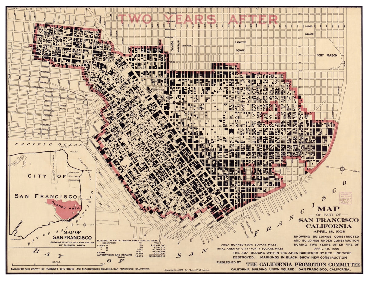 Preview of Vintage Map of San Francisco, California 1908