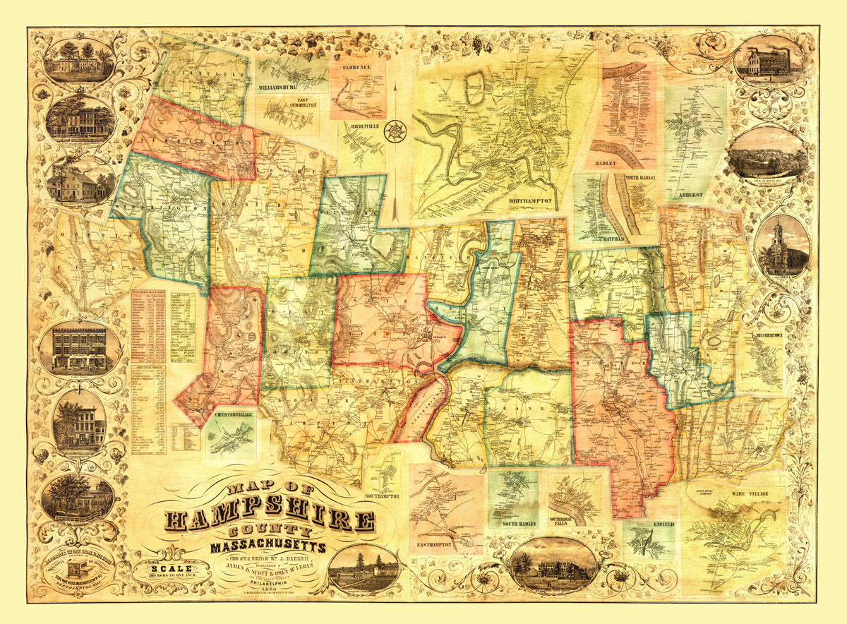 Preview of Vintage Map of Hampshire County, Massachusetts 1854