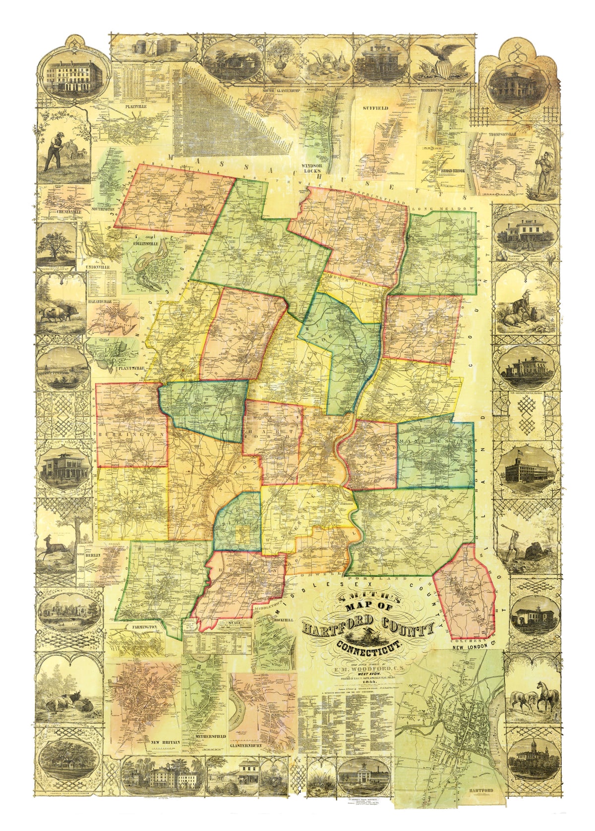 Preview of Vintage Map of Hartford County, Connecticut 1855