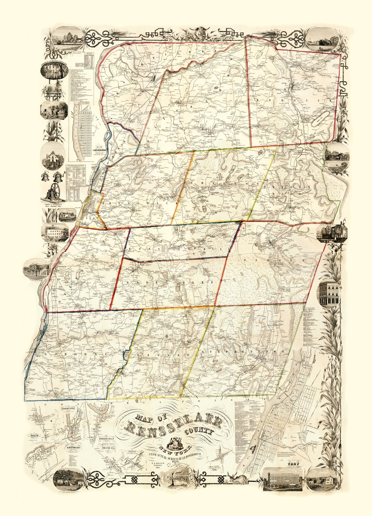 Preview of Vintage Map of Rensselaer County, New York 1854