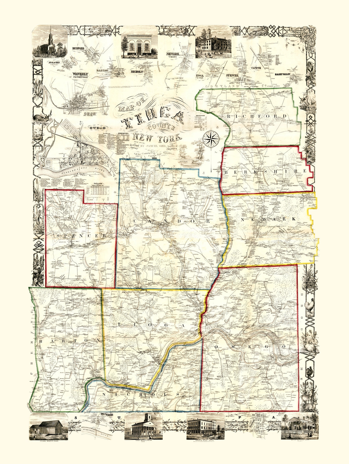 Preview of Vintage Map of Tioga County, New York 1855