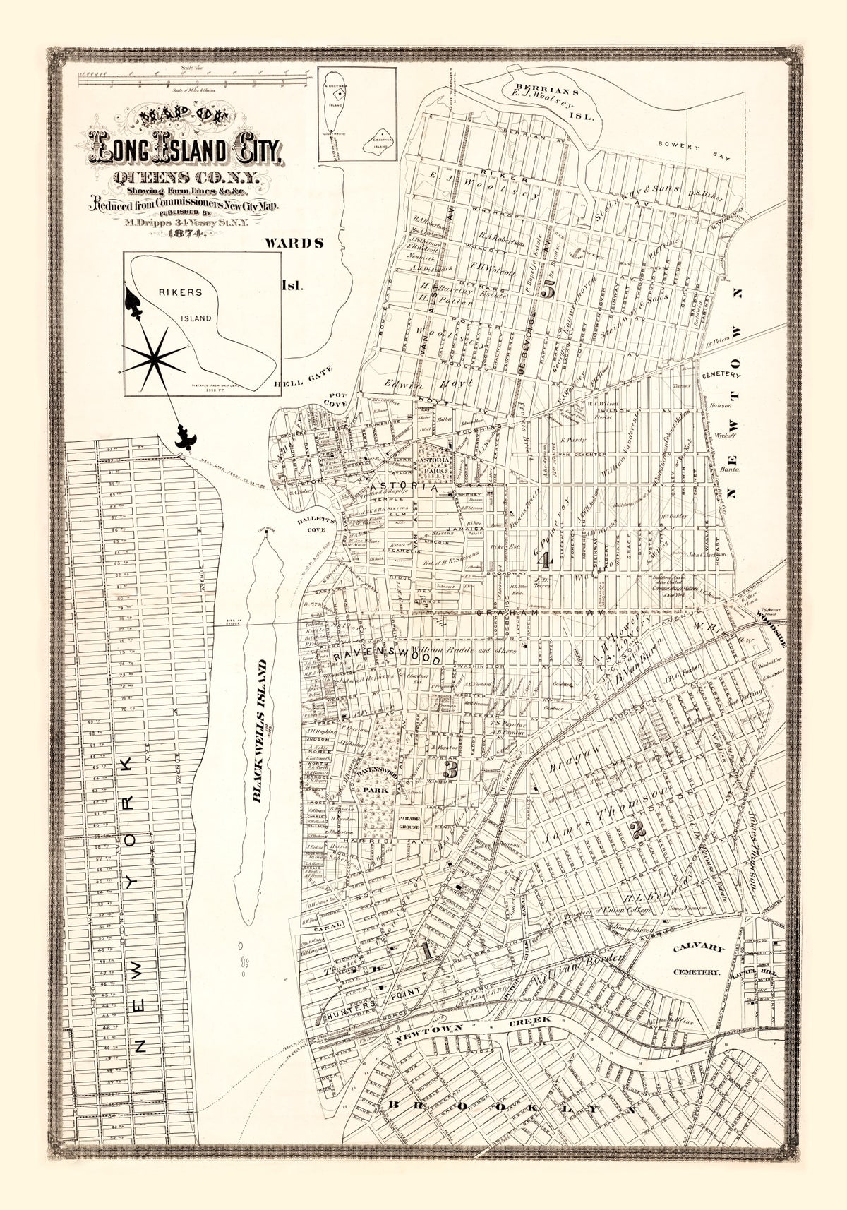 Preview of Vintage Map of Queens County, New York 1874
