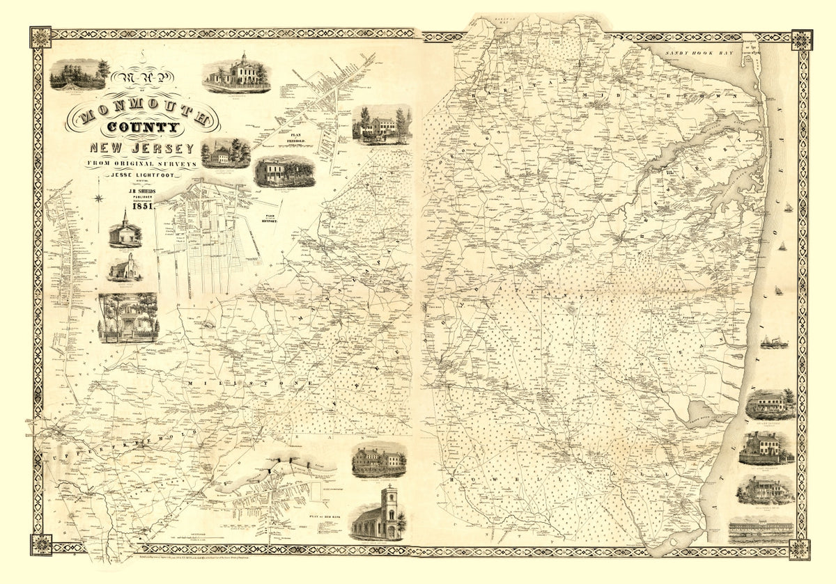 Preview of Vintage Map of Monmouth County, New Jersey 1851