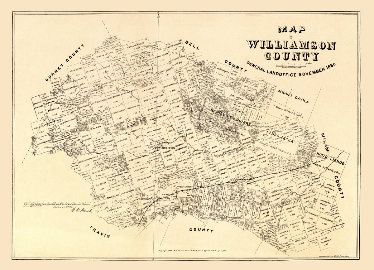 Preview of Vintage Map of Williamson County, Texas 1880