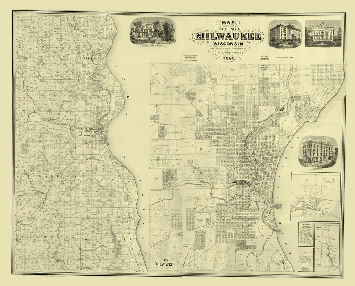 Preview of Vintage Map of Milwaukee County, Wisconsin 1858