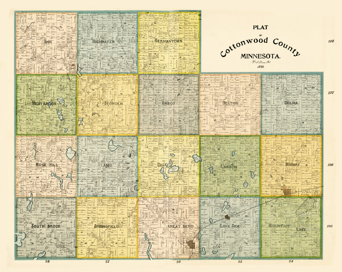 Preview of Vintage Map of Cottonwood County, Minnesota 1898