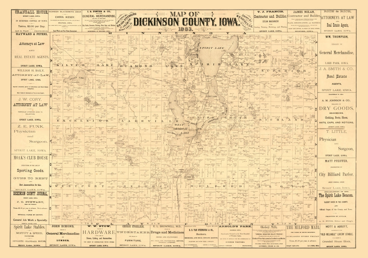 Preview of Vintage Map of Dickinson County, Iowa 1883