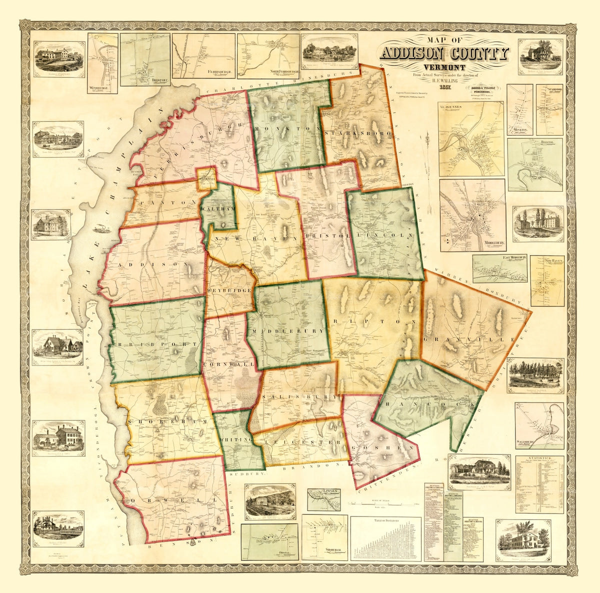Preview of Vintage Map of Addison County, Vermont 1857