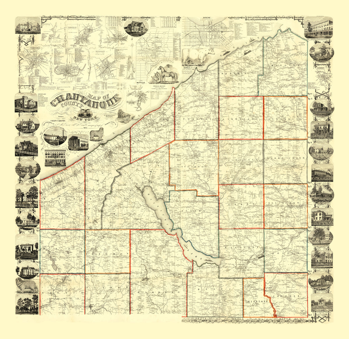 Preview of Vintage Map of Chautauque County, New York 1854