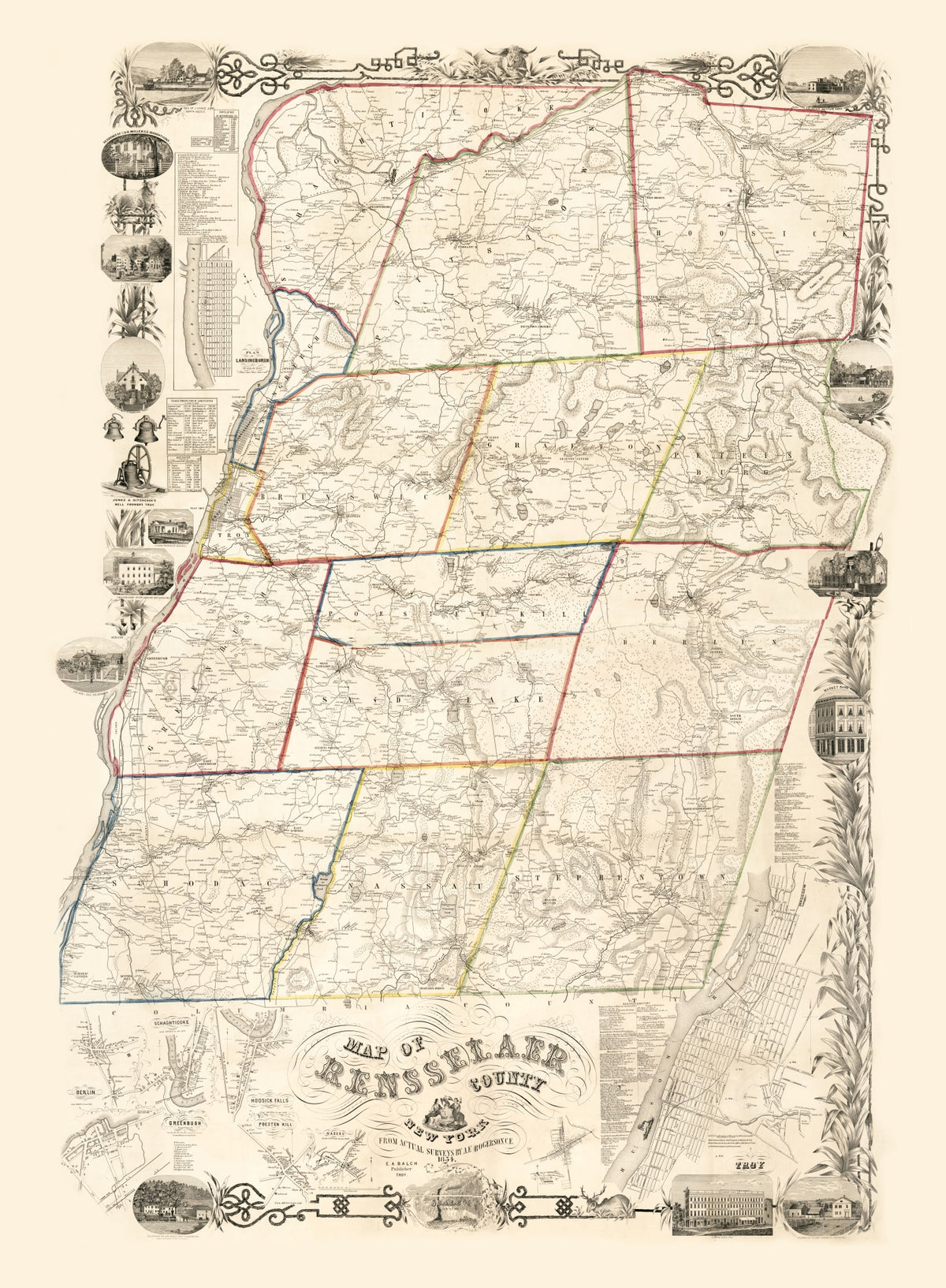Preview of Vintage Map of Rensselaer County, New York 1854