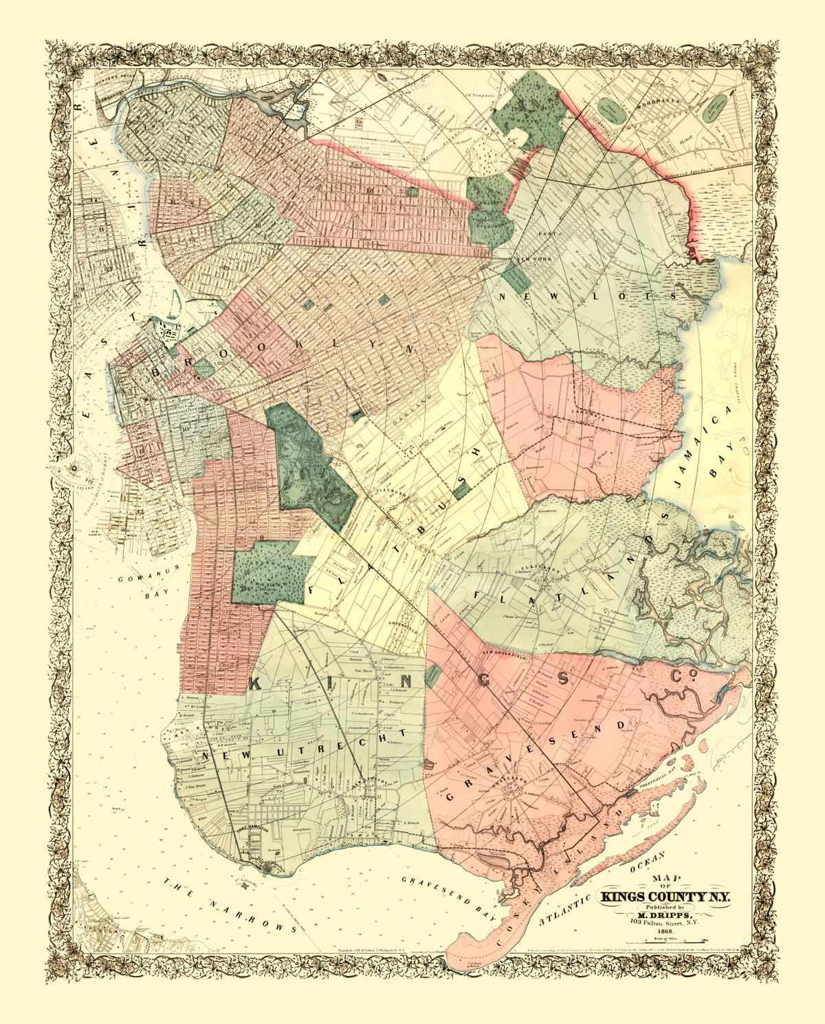 Preview of Vintage Map of Kings County, New York 1868