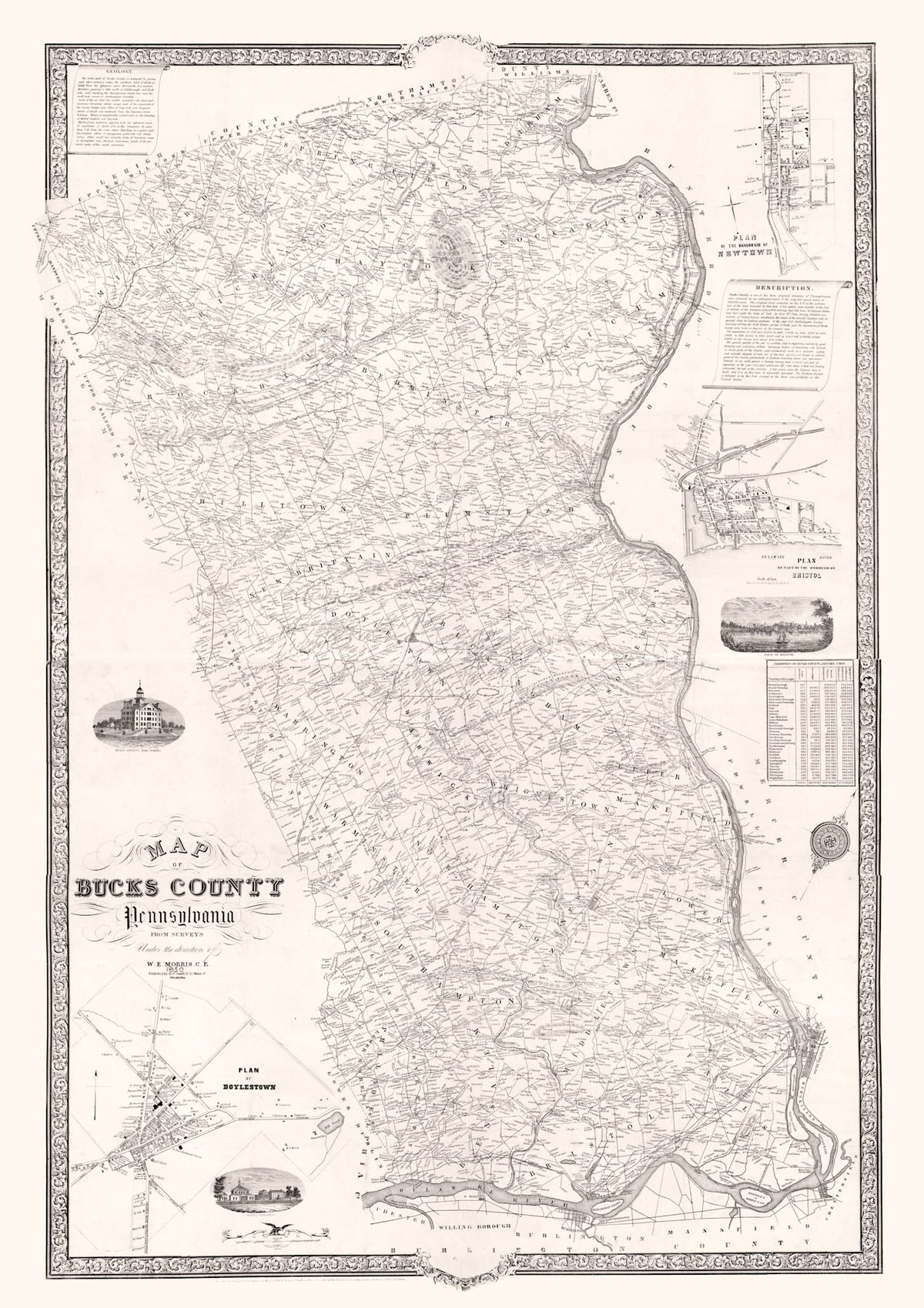 Preview of Vintage Map of Bucks County, Pennsylvania 1850