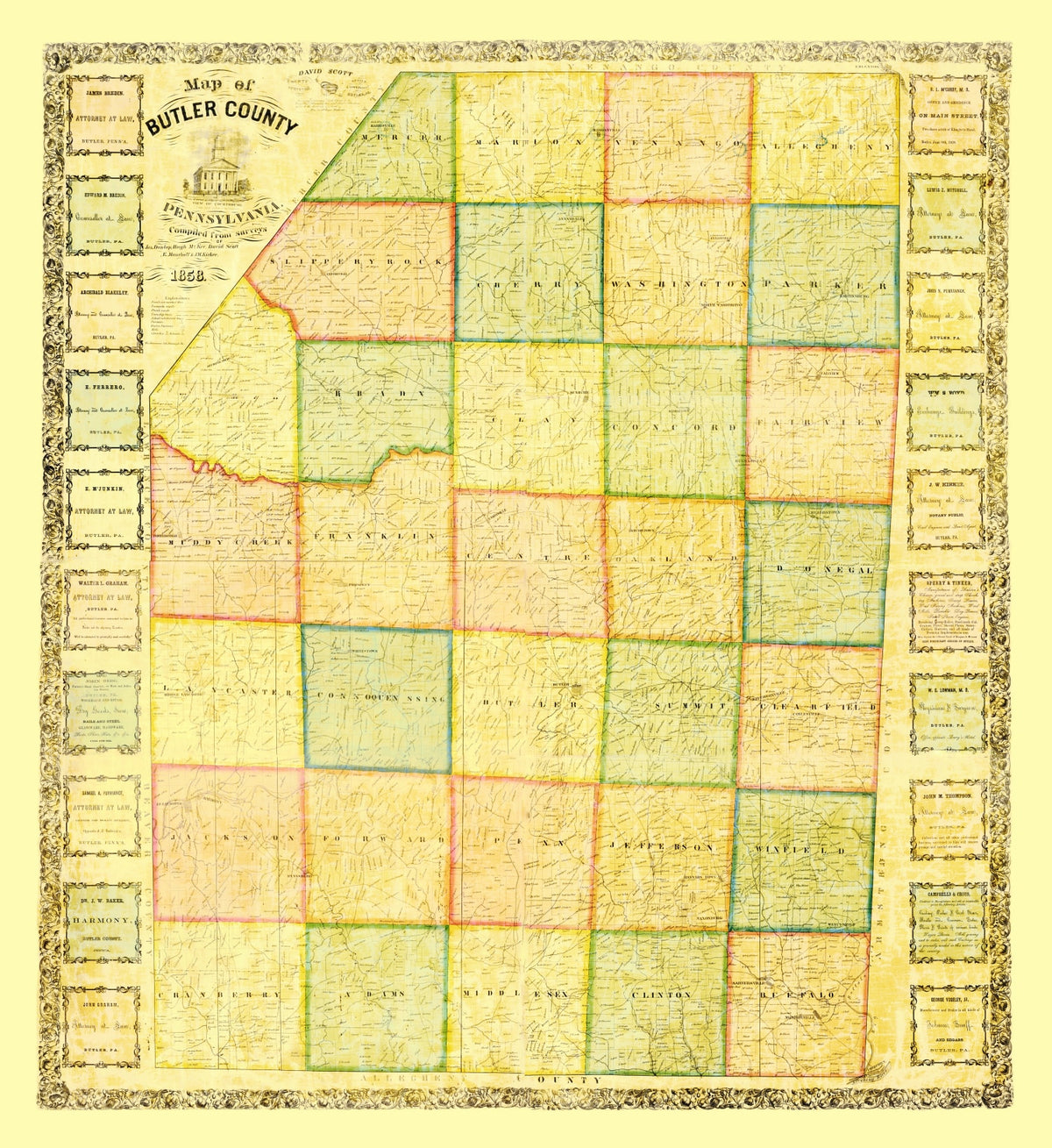Preview of Vintage Map of Butler County, Pennsylvania 1858