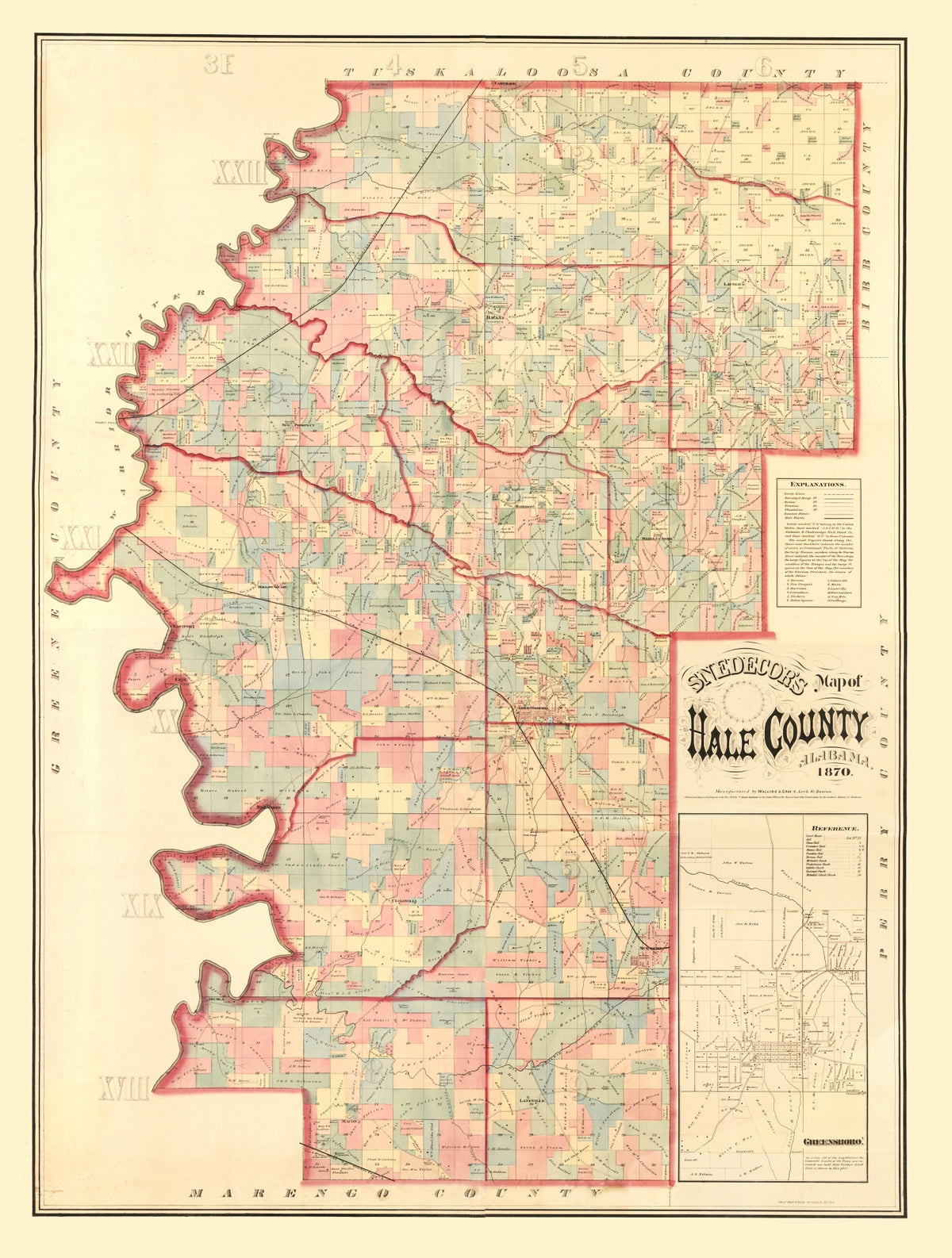 Preview of Vintage Map of Hale County, Alabama 1870