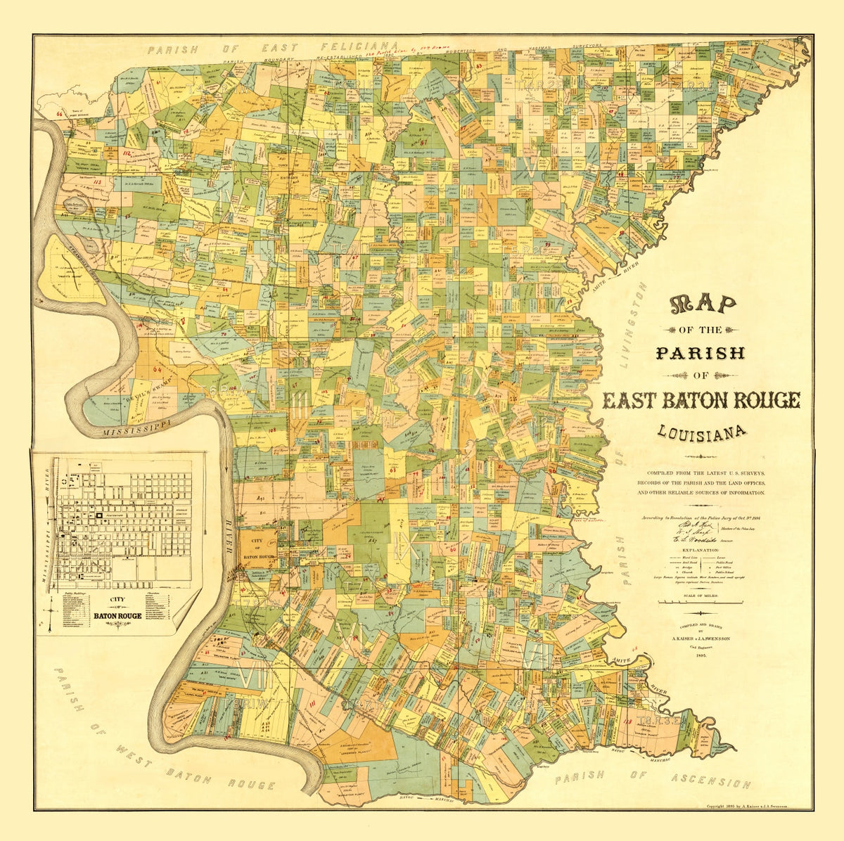 Preview of Vintage Map of East Baton Rouge Parish, Louisiana 1895