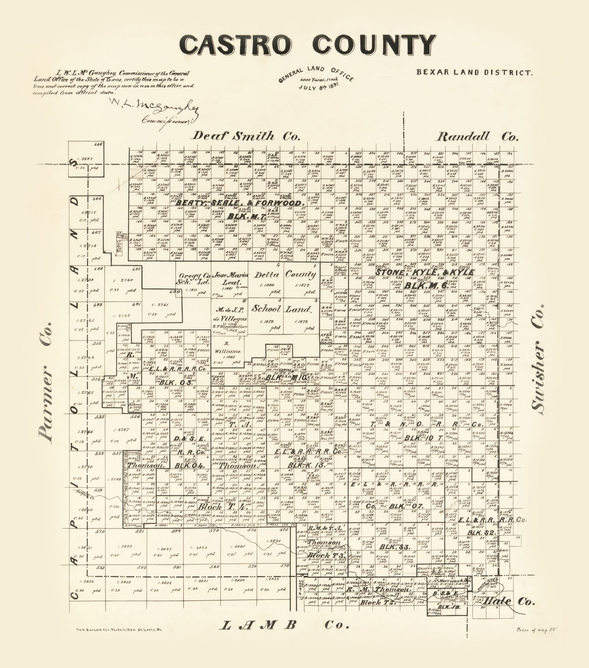 Preview of Vintage Map of Castro County, Texas 1891