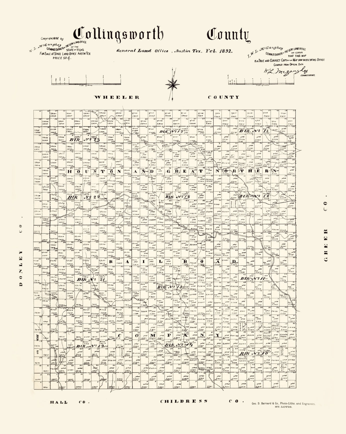 Preview of Vintage Map of Collingsworth County, Texas 1892