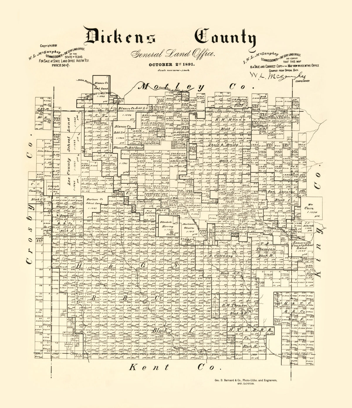Preview of Vintage Map of Dickens County, Texas 1891