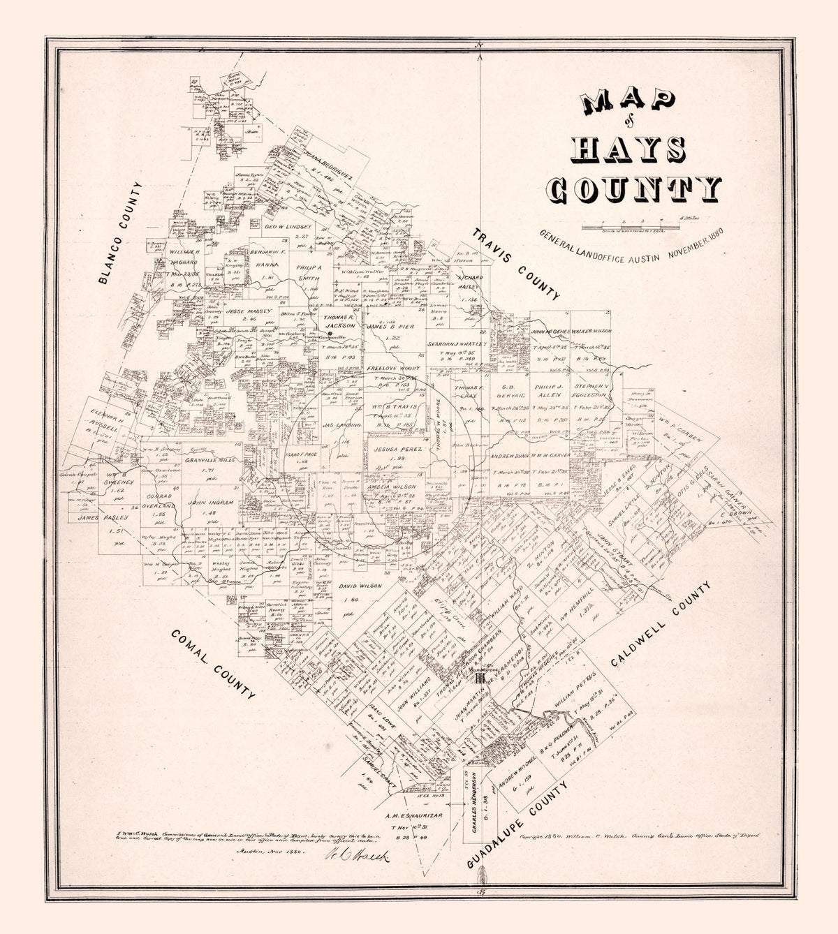 Preview of Vintage Map of Hays County, Texas 1880