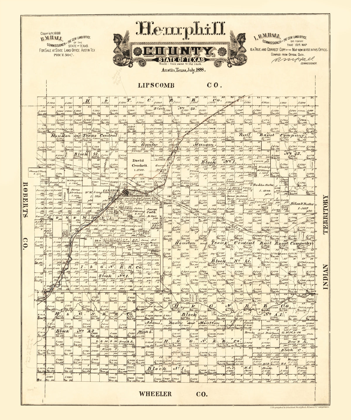 Preview of Vintage Map of Hemphill County, Texas 1888