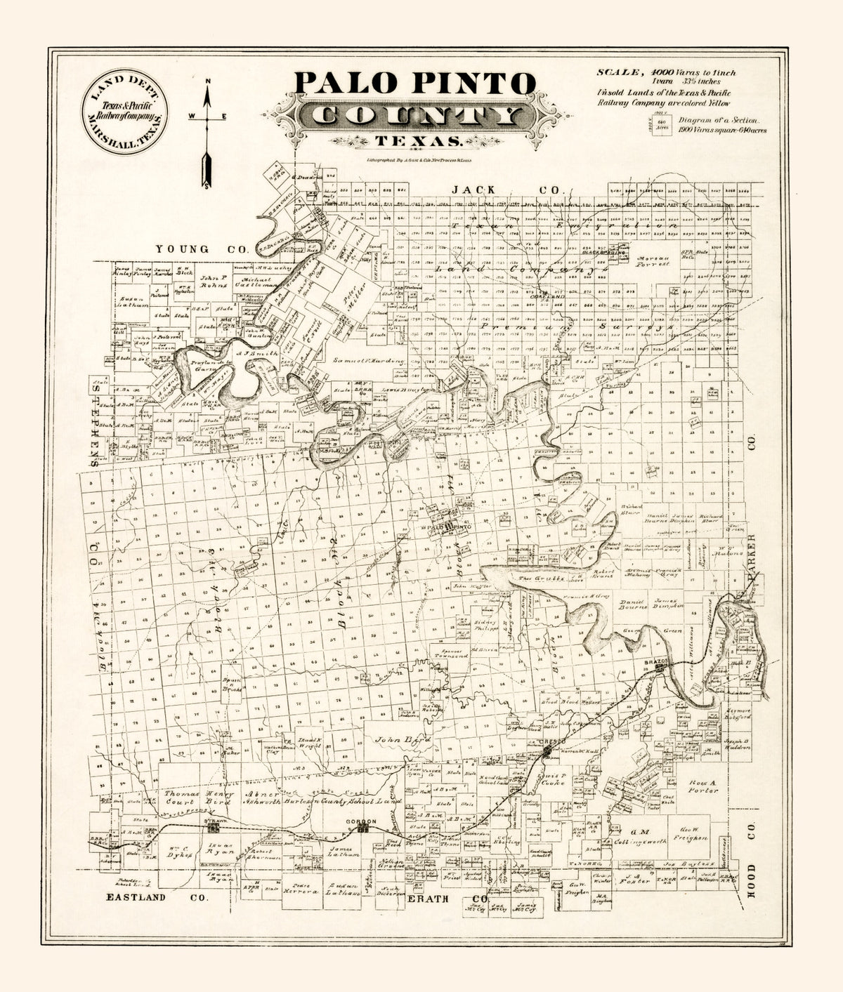 Preview of Vintage Map of Palo Pinto County, Texas 1880