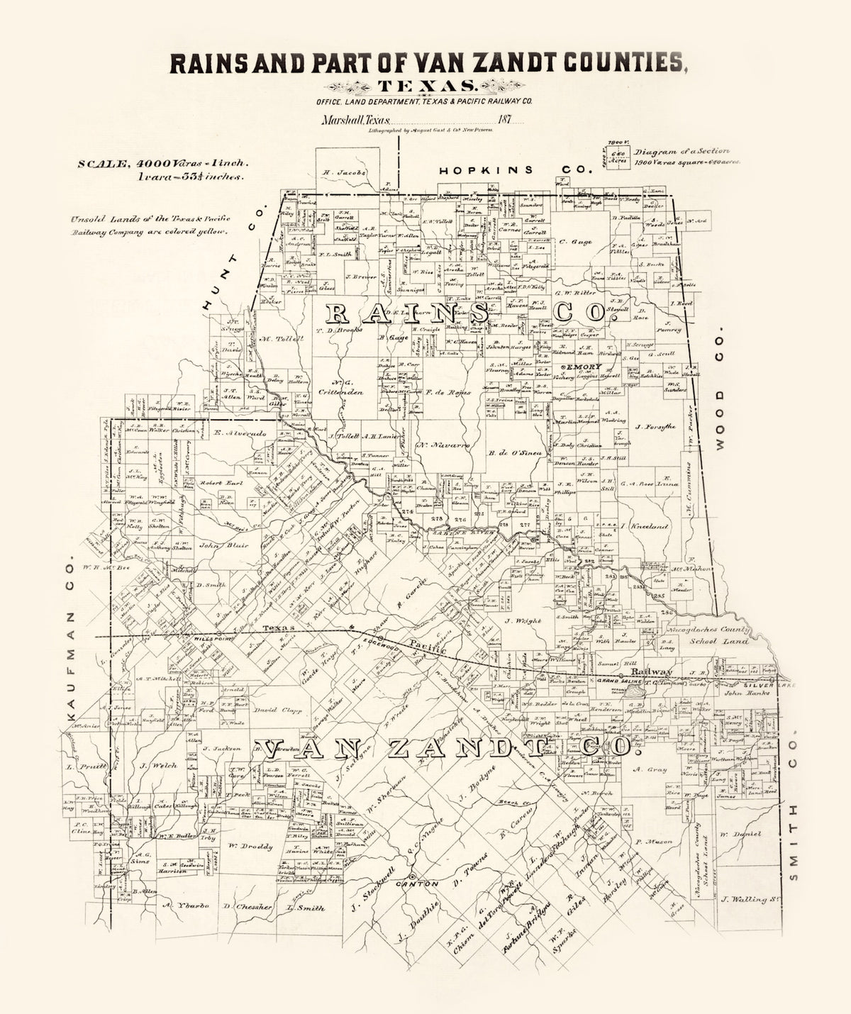 Preview of Vintage Map of Rains County, Texas 1870