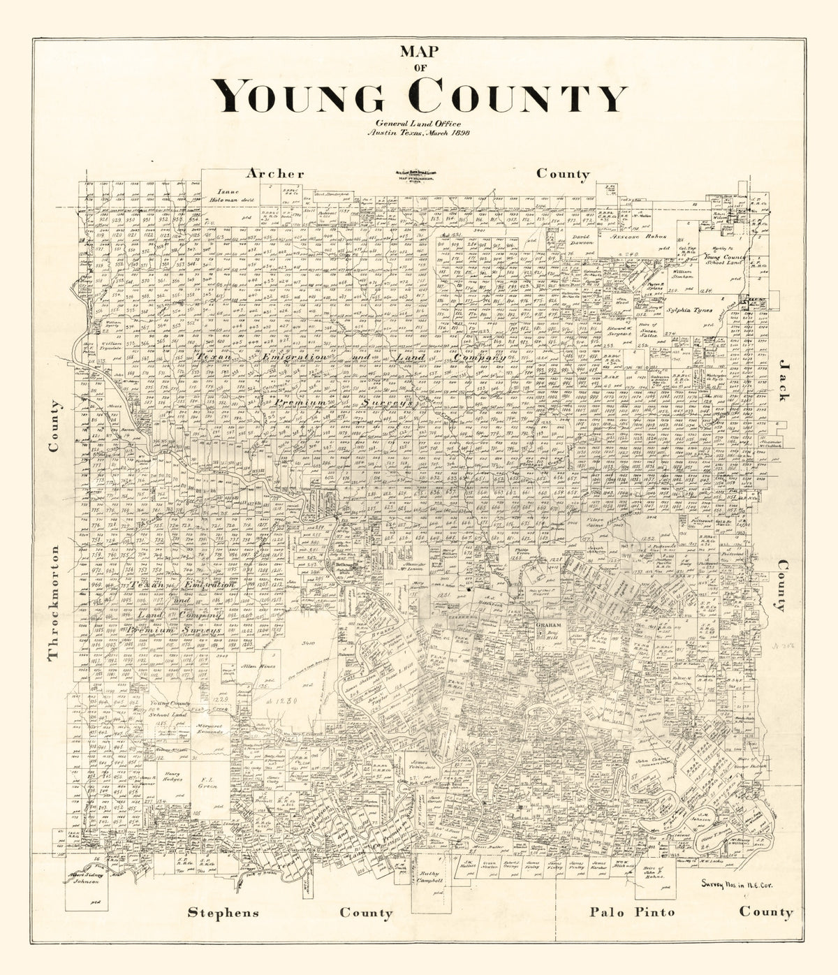 Preview of Vintage Map of Young County, Texas 1898
