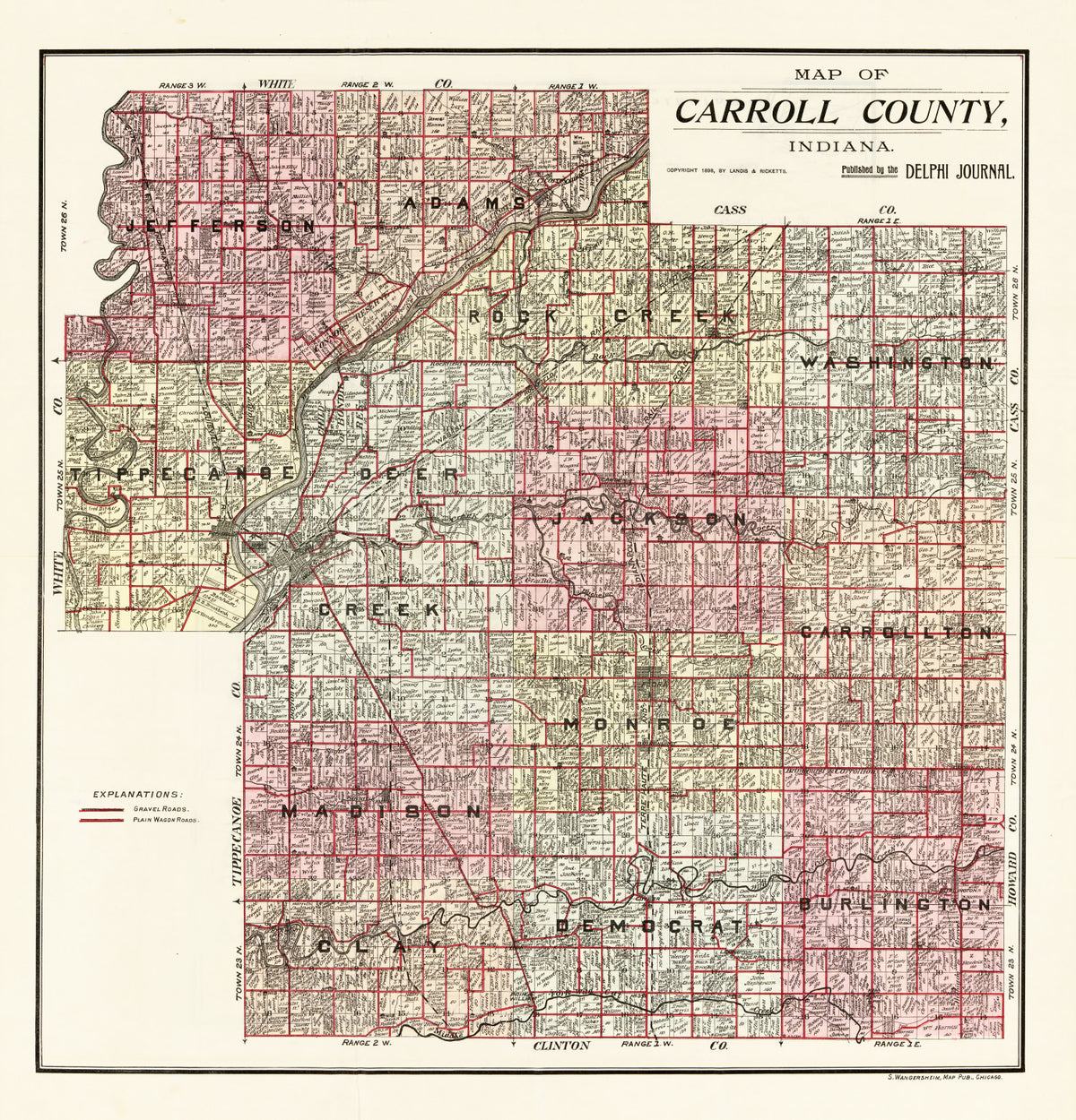 Preview of Vintage Map of Carroll County, Indiana 1898