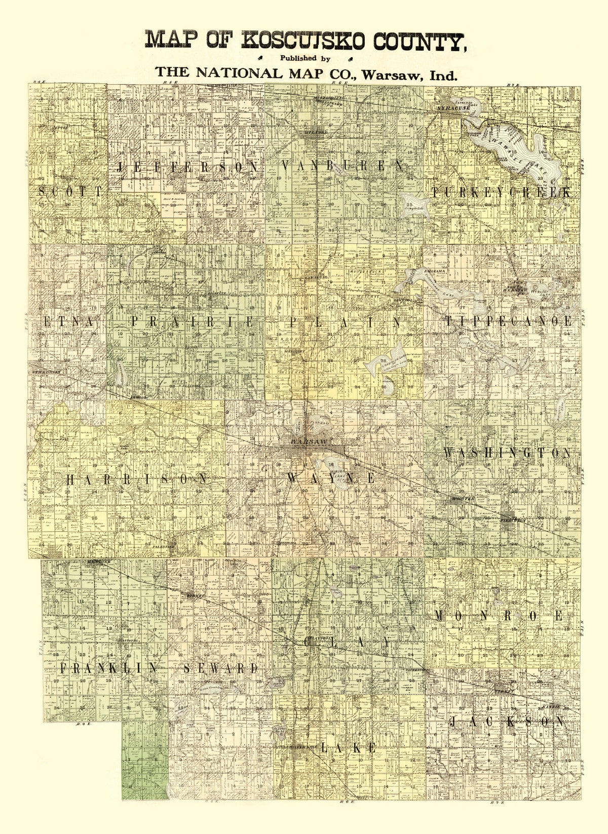 Preview of Vintage Map of Kosciusko County, Indiana 1909
