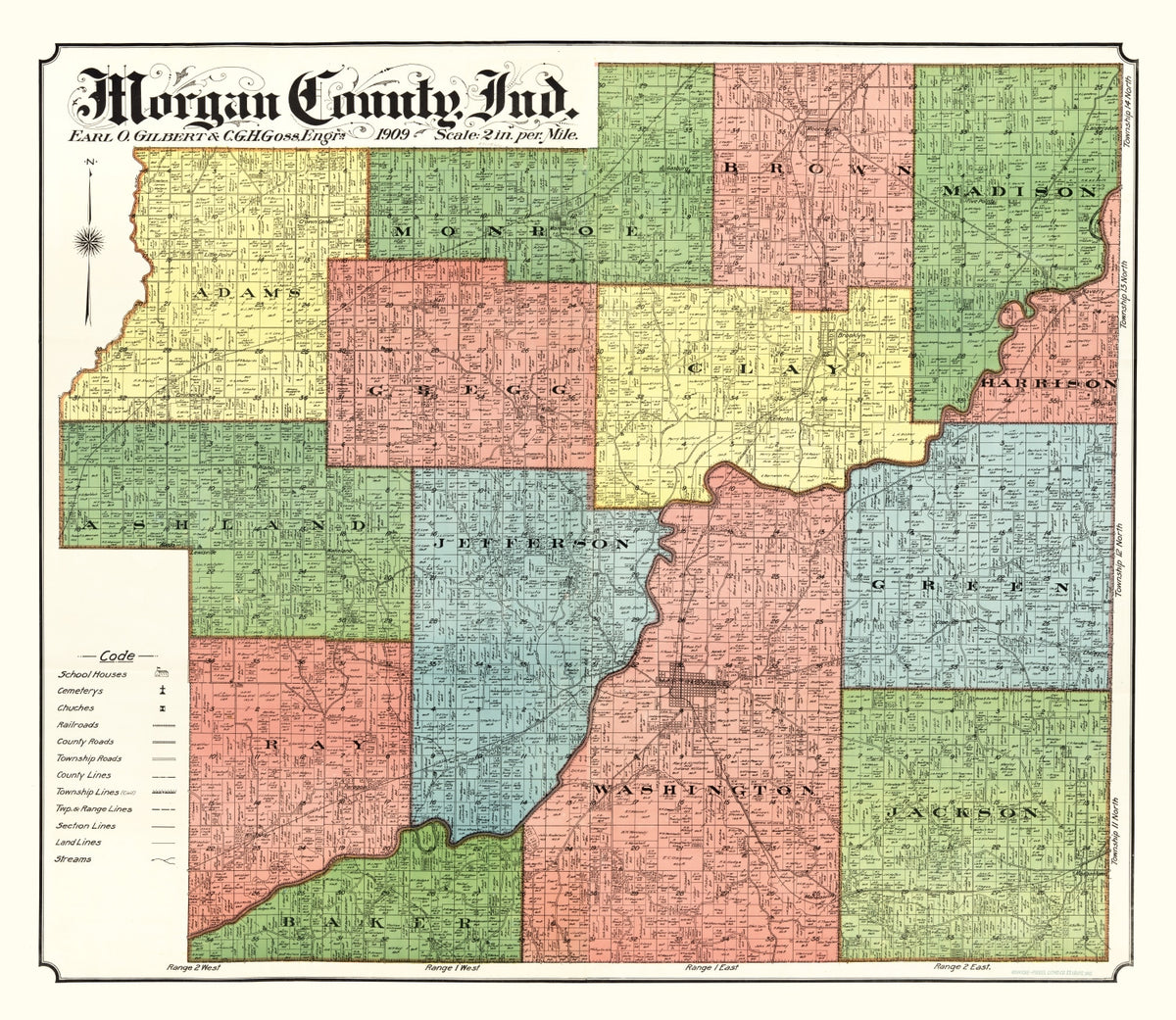 Preview of Vintage Map of Morgan County, Indiana 1909