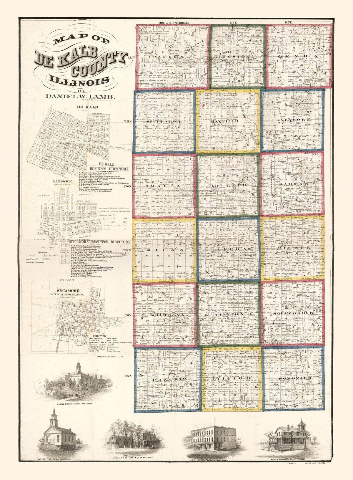 Preview of Vintage Map of De Kalb County, Illinois 1860