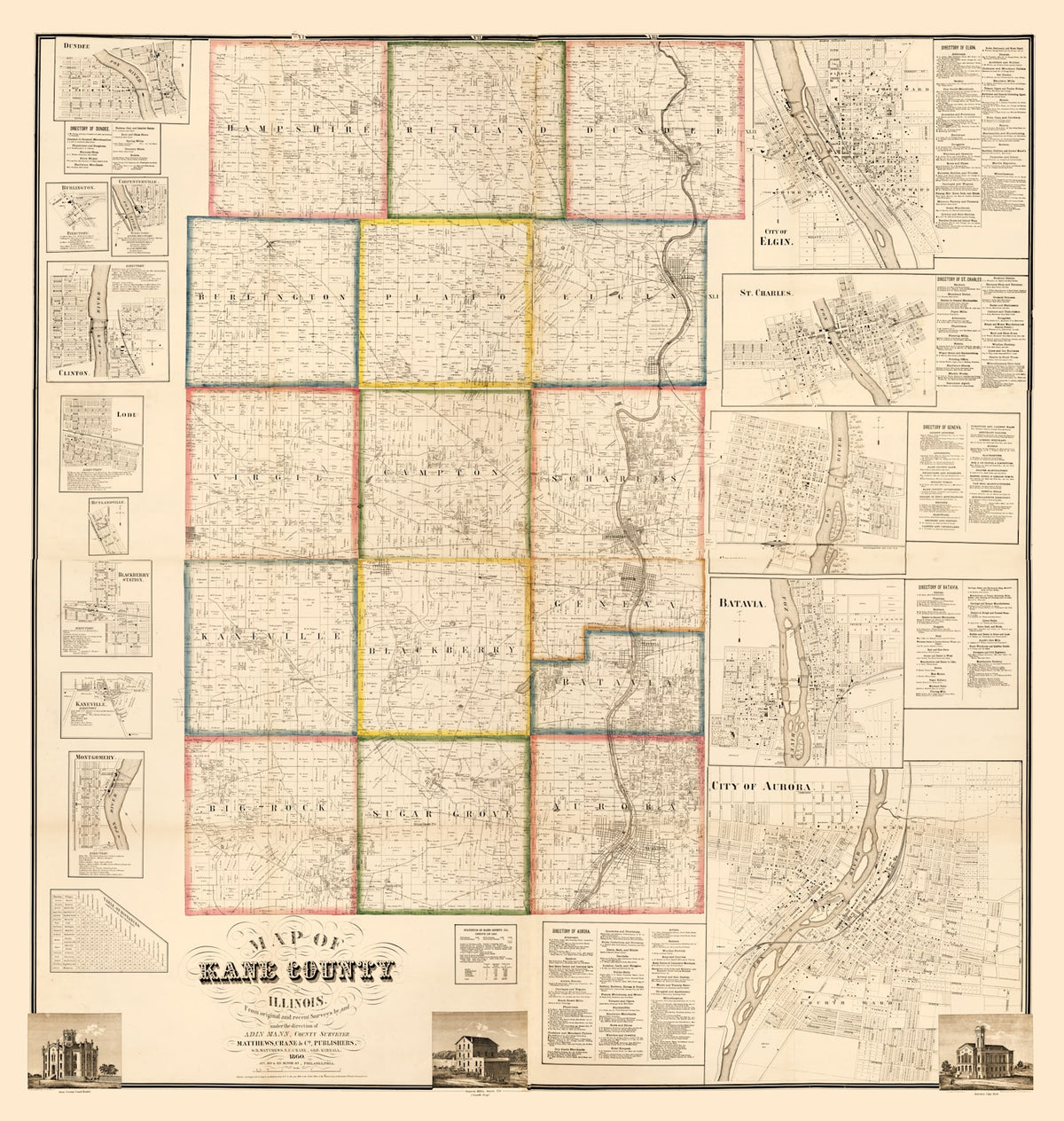 Preview of Vintage Map of Kane County, Illinois 1860