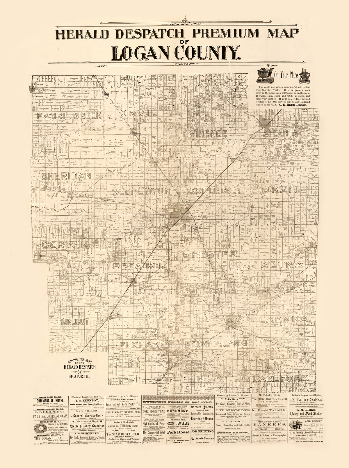 Preview of Vintage Map of Logan County, Illinois 1893