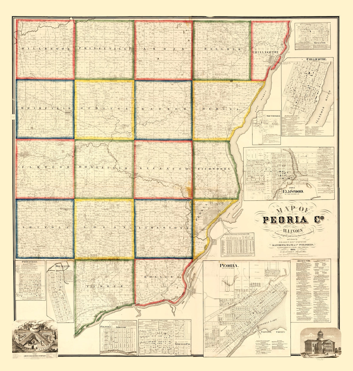 Preview of Vintage Map of Peoria County, Illinois 1861