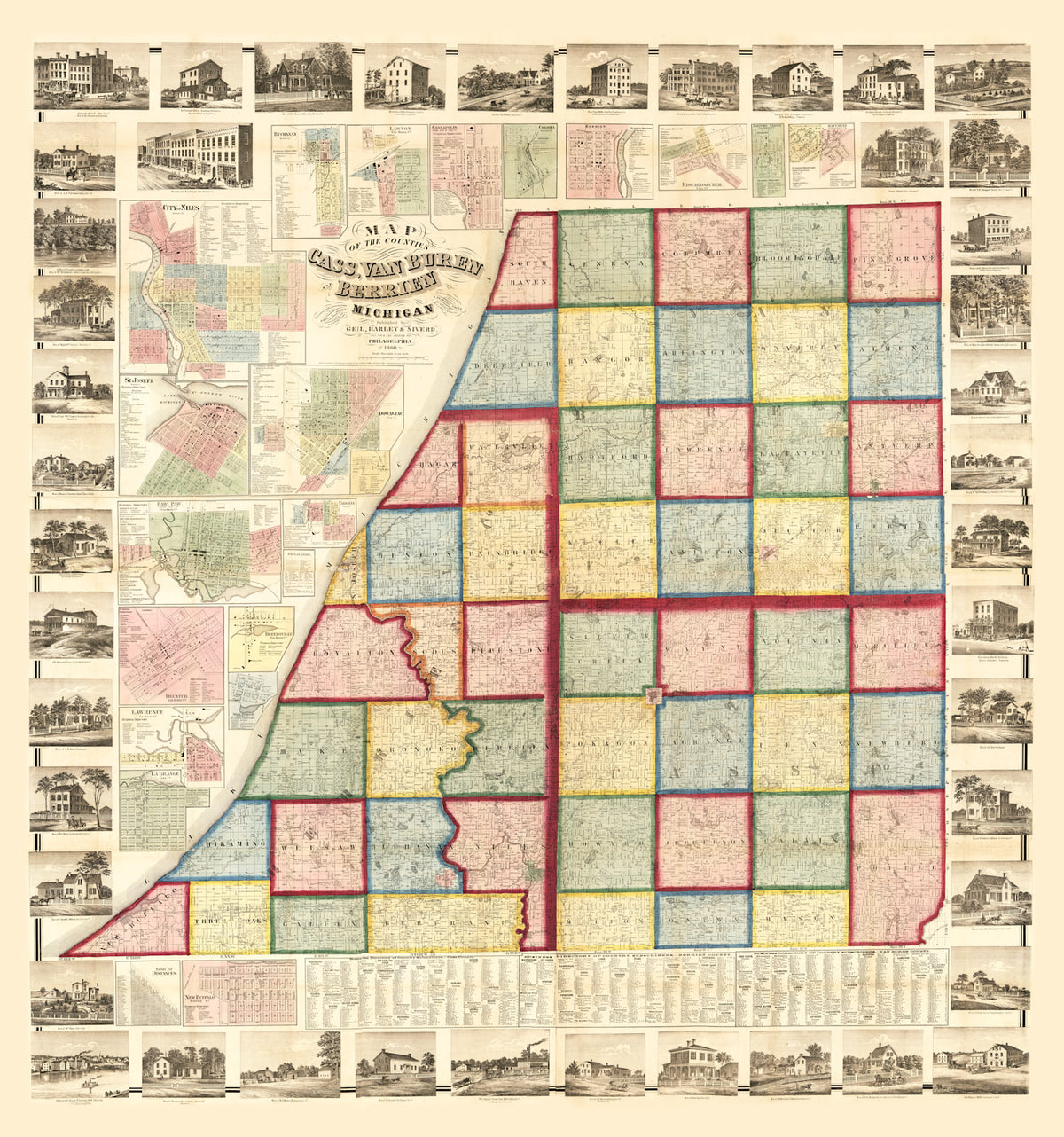 Preview of Vintage Map of Cass County, Michigan 1860