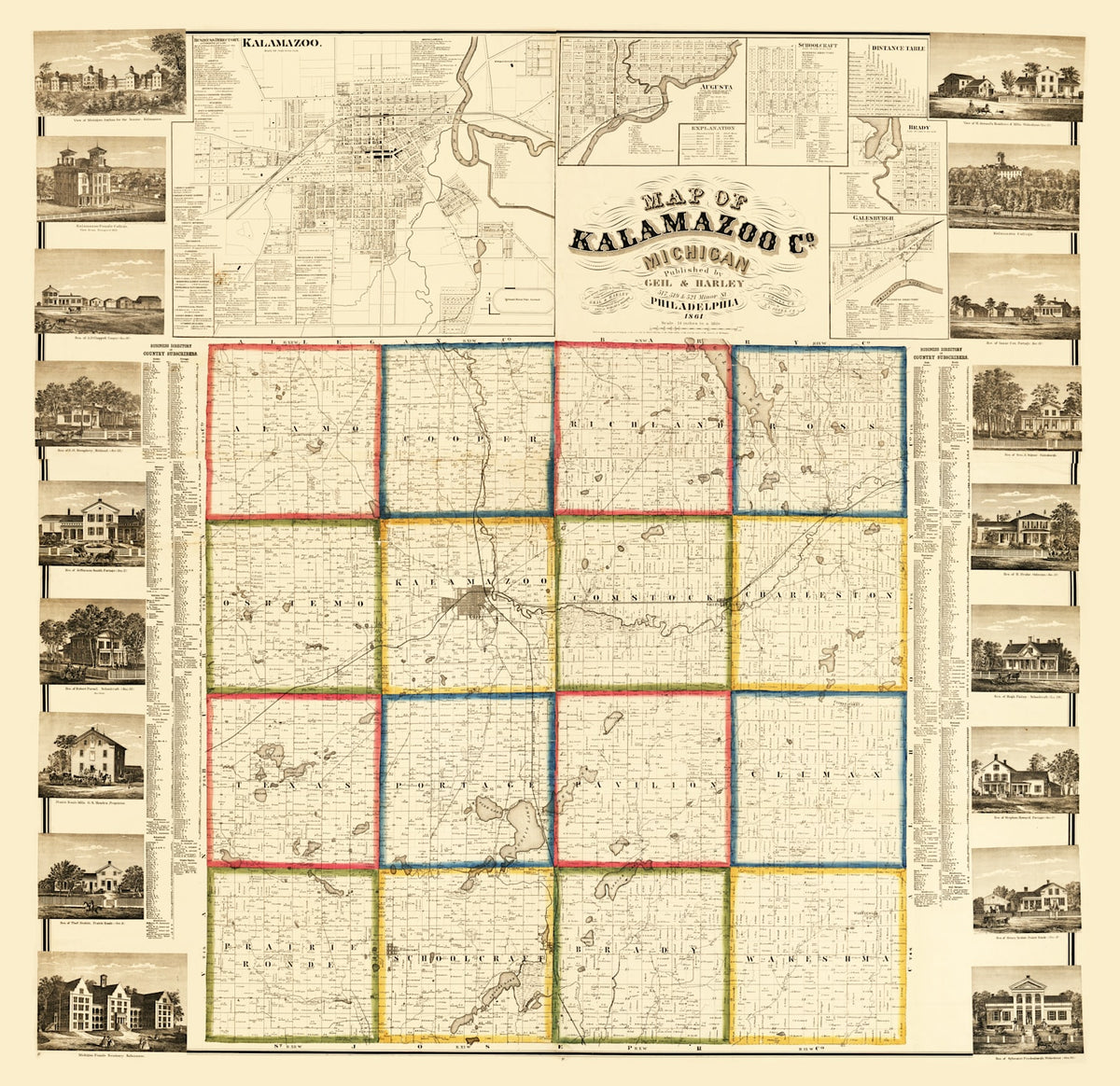 Preview of Vintage Map of Kalamazoo County, Michigan 1861