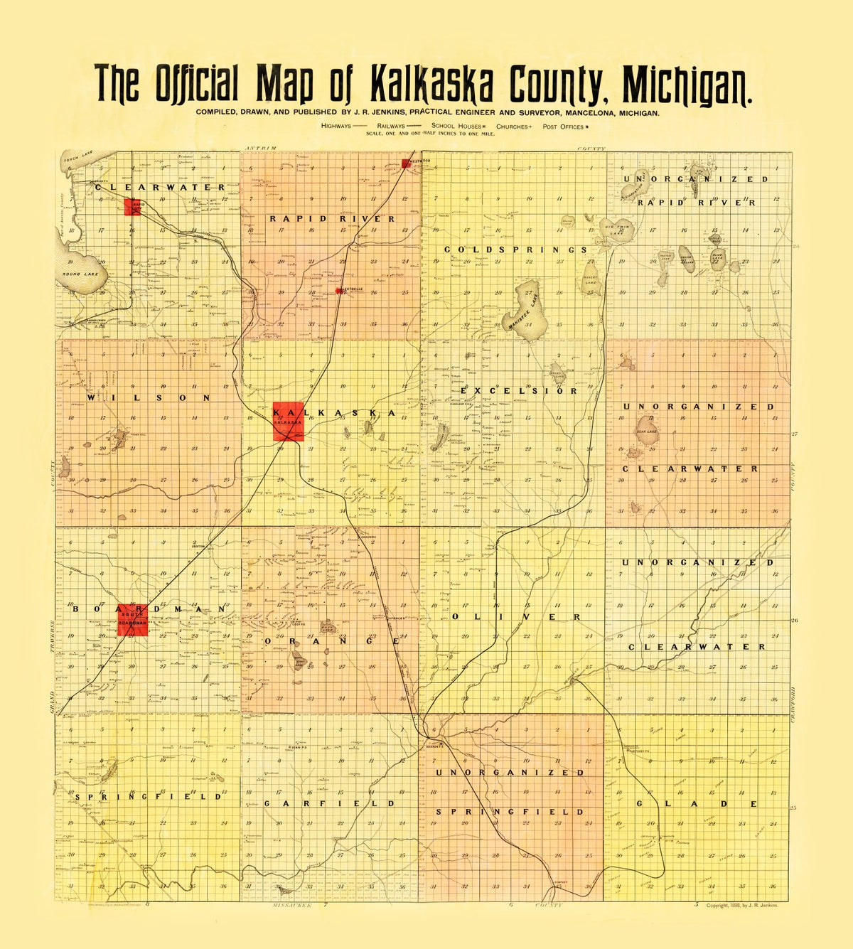 Preview of Vintage Map of Kalkaska County, Michigan 1898