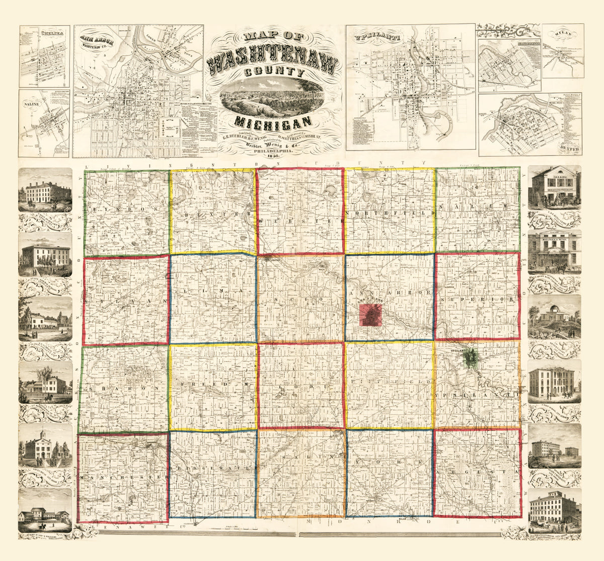 Preview of Vintage Map of Washtenaw County, Michigan 1856