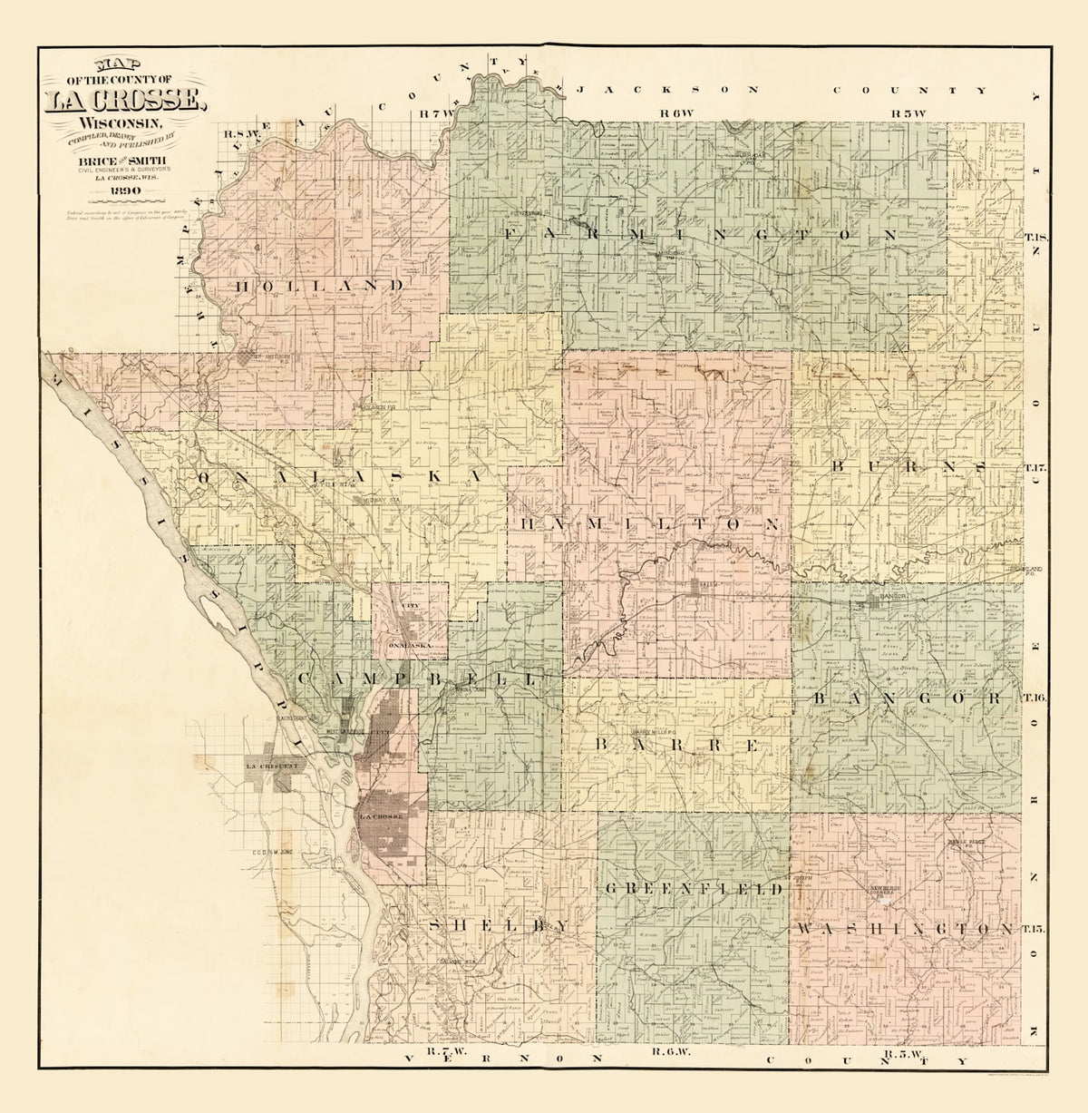 Preview of Vintage Map of La Crosse County, Wisconsin 1890