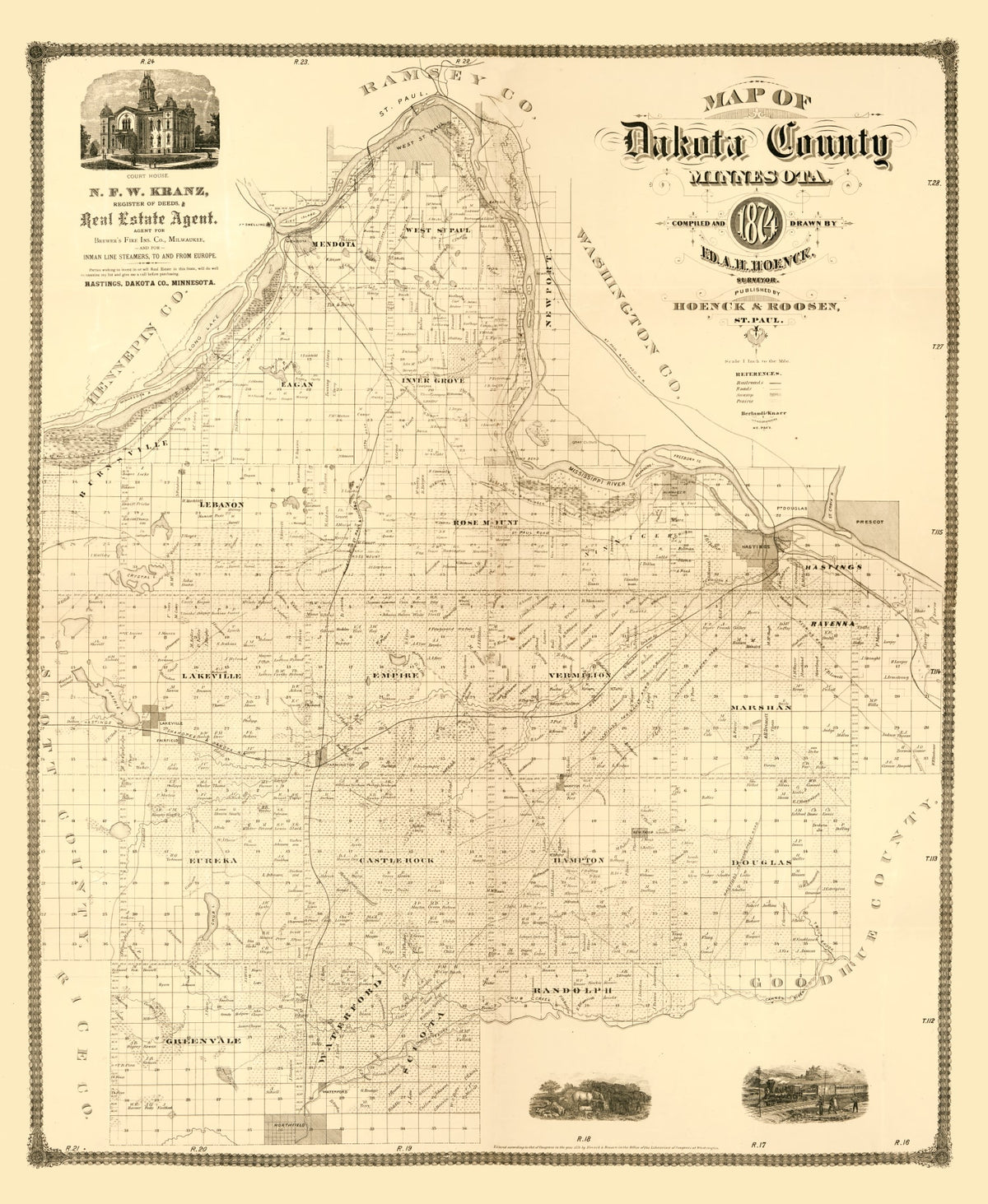 Preview of Vintage Map of Dakota County, Minnesota 1874