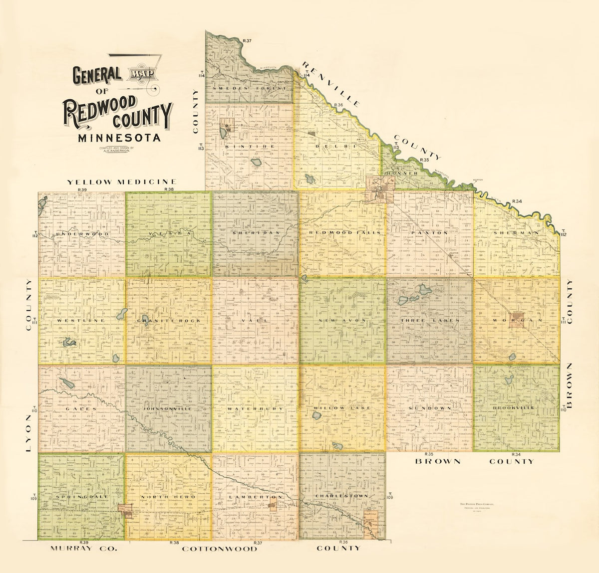 Preview of Vintage Map of Redwood County, Minnesota 1898