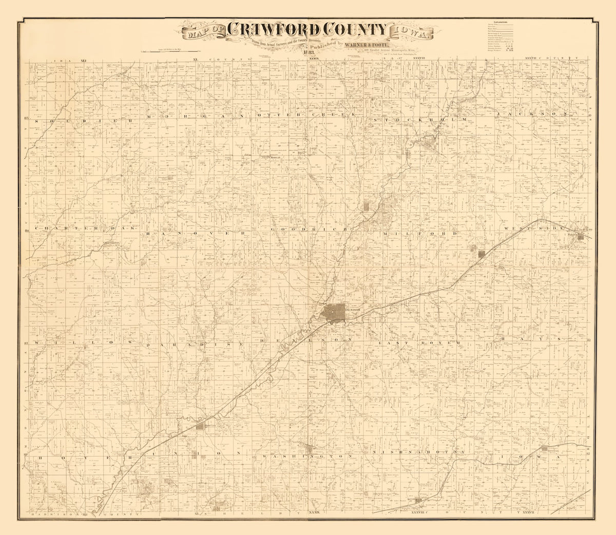 Preview of Vintage Map of Crawford County, Iowa 1883