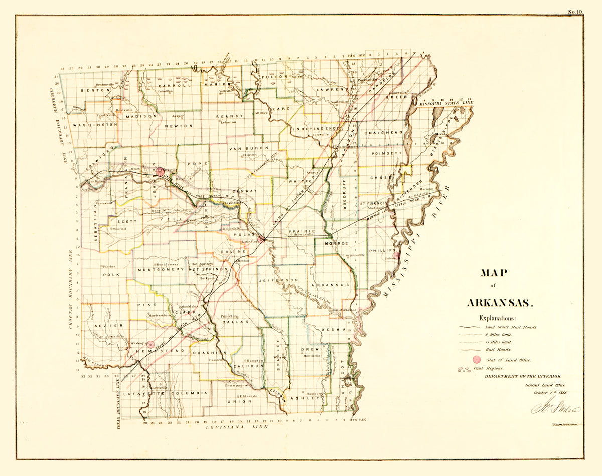 Preview of Vintage Map of Arkansas 1866
