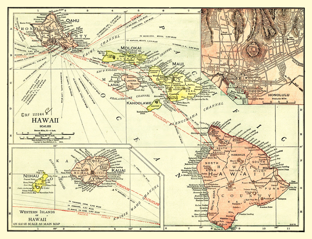 Preview of Vintage Map of Hawaii 1912