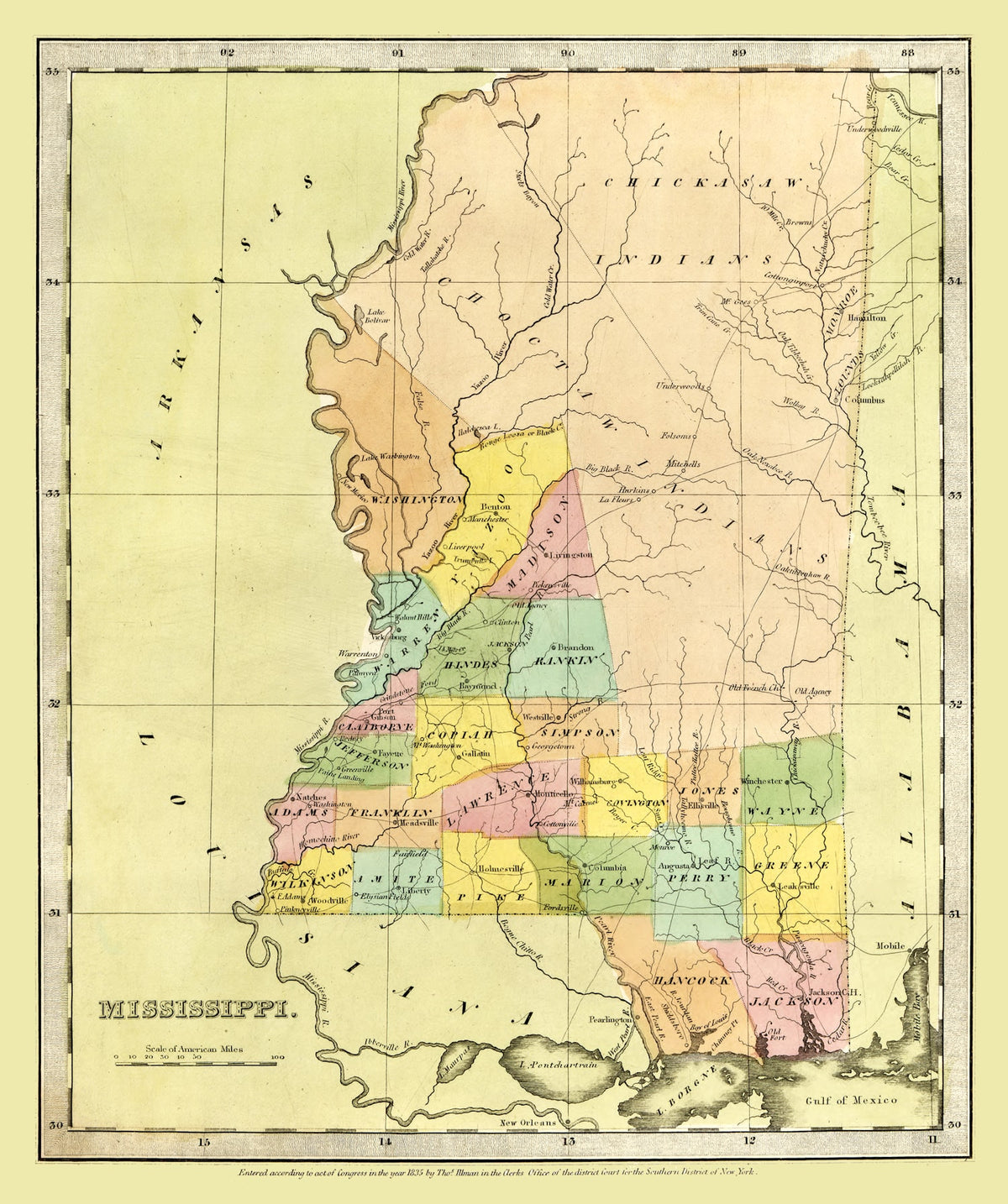 Preview of Vintage Map of Mississippi 1835