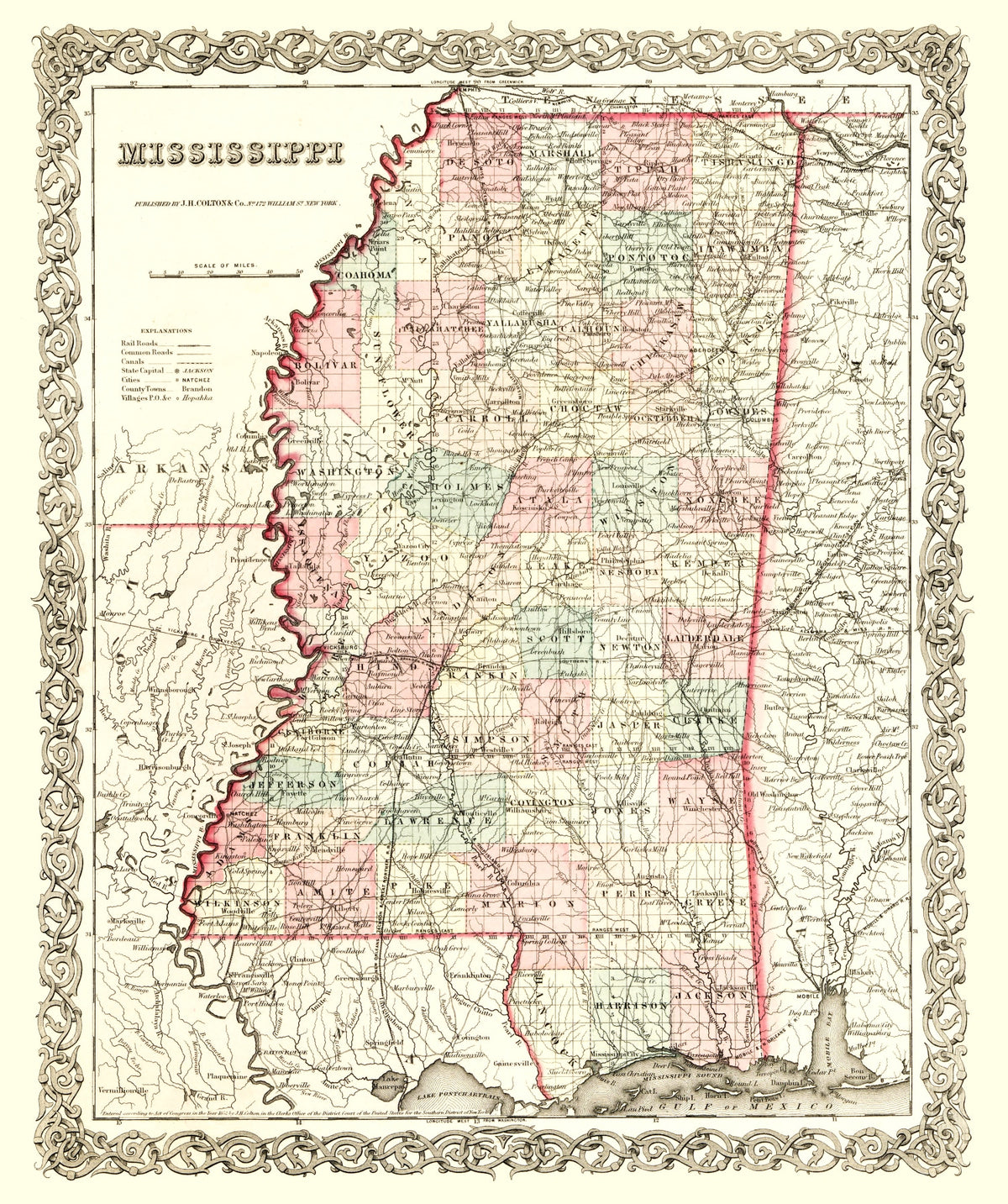 Preview of Vintage Map of Mississippi 1855