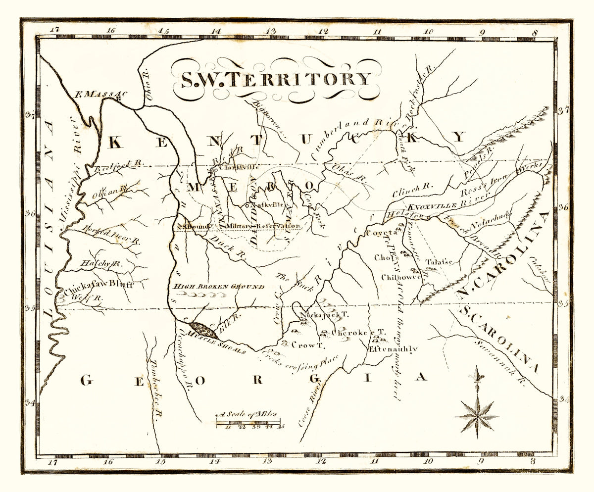 Preview of Vintage Map of the Southwest Territory 1795