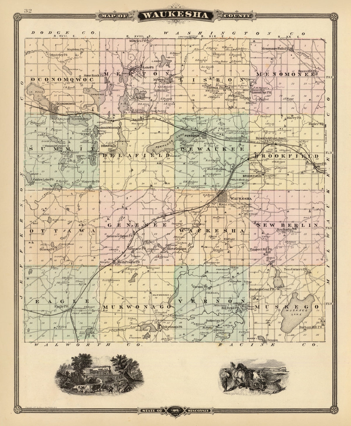 Preview of Vintage Map of Waukesha County, Wisconsin 1878