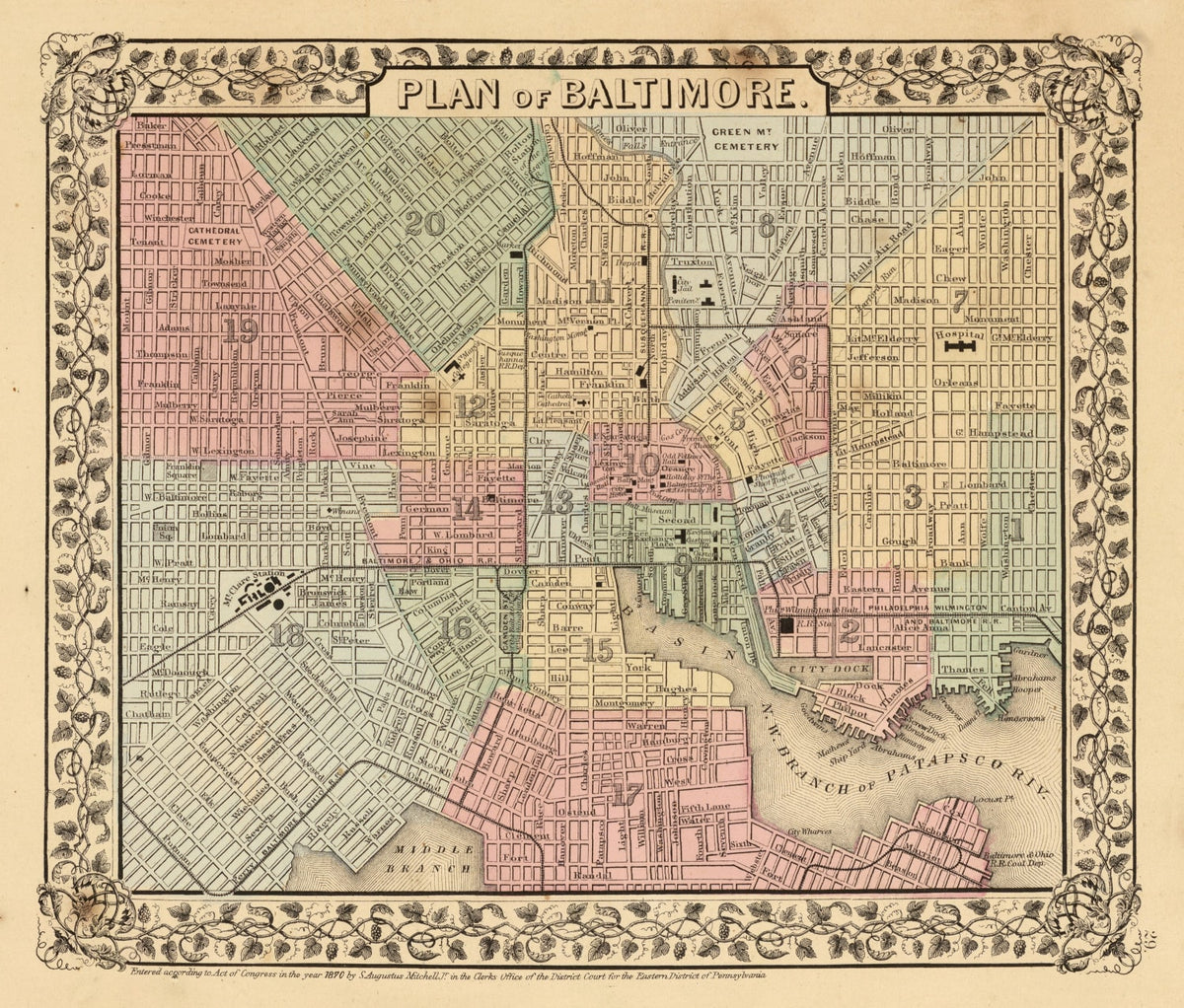 Preview of Vintage Map of Baltimore, Maryland 1870